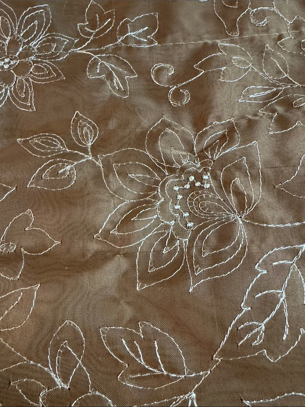Embroidered Scallop Hem Brown Sheer Overlay Valence pair